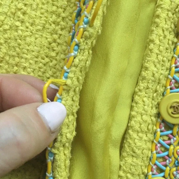 Sold! Vintage Chanel 1994 yellow scoubidou trim jacket and skirt suit - Picture 15 of 17